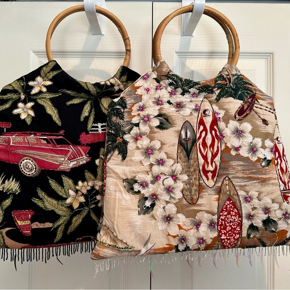 Handbags - Vintage Baik Baik Honolulu hula purses/bags with bamboo handles Hawaiian Designs